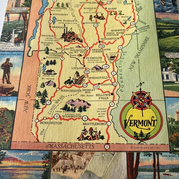 VTG Giant Vermont Map Postcard 7”x11”. Genuine Curteich - Picture 6 of 8